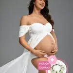 Renta de Vestido de Maternidad Blanco Mediana incluye Corona de Flores Modelo 9