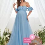 Renta de Vestido de Maternidad Clásico Elegante Azul XG / G incluye Corona Modelo 2