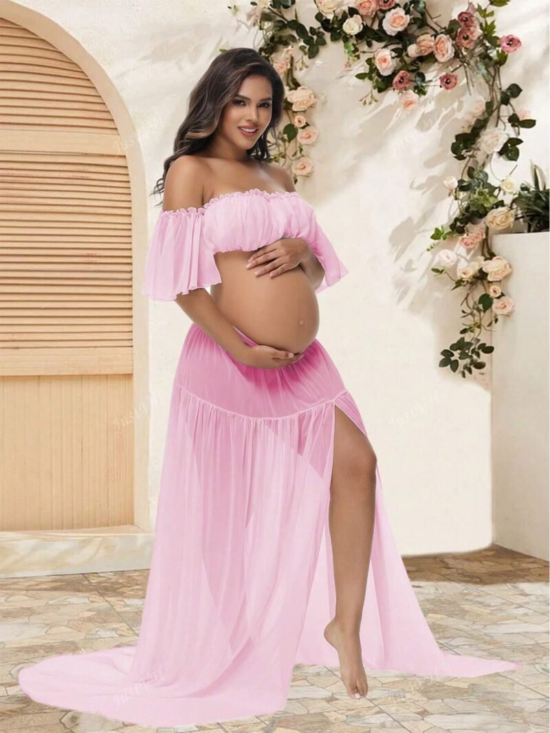 Renta de Conjunto Falda y  Top Maternidad Rosa CH incluye Corona de Flores Mod.VMAR1004 - Image 3