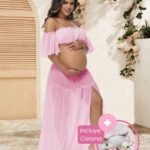 Renta de Conjunto Falda y  Top Maternidad Rosa CH incluye Corona de Flores Modelo 10