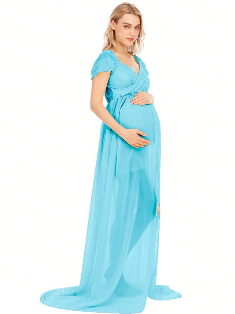 Renta de Vestido de Maternidad Azul Mediana incluye Corona de Flores Mod.VMAR1005 - Image 5