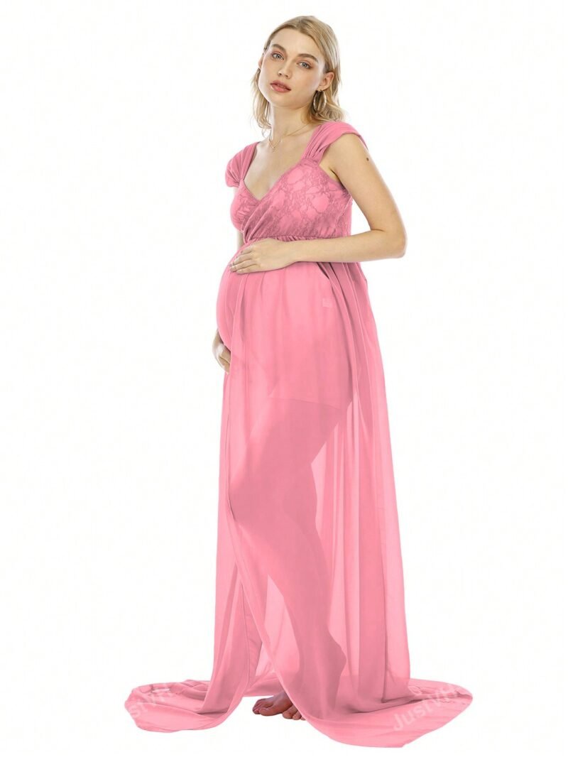 Renta de Vestido de Maternidad Rosa Mediana incluye Corona de Flores Mod.VMAR1005 - Image 6