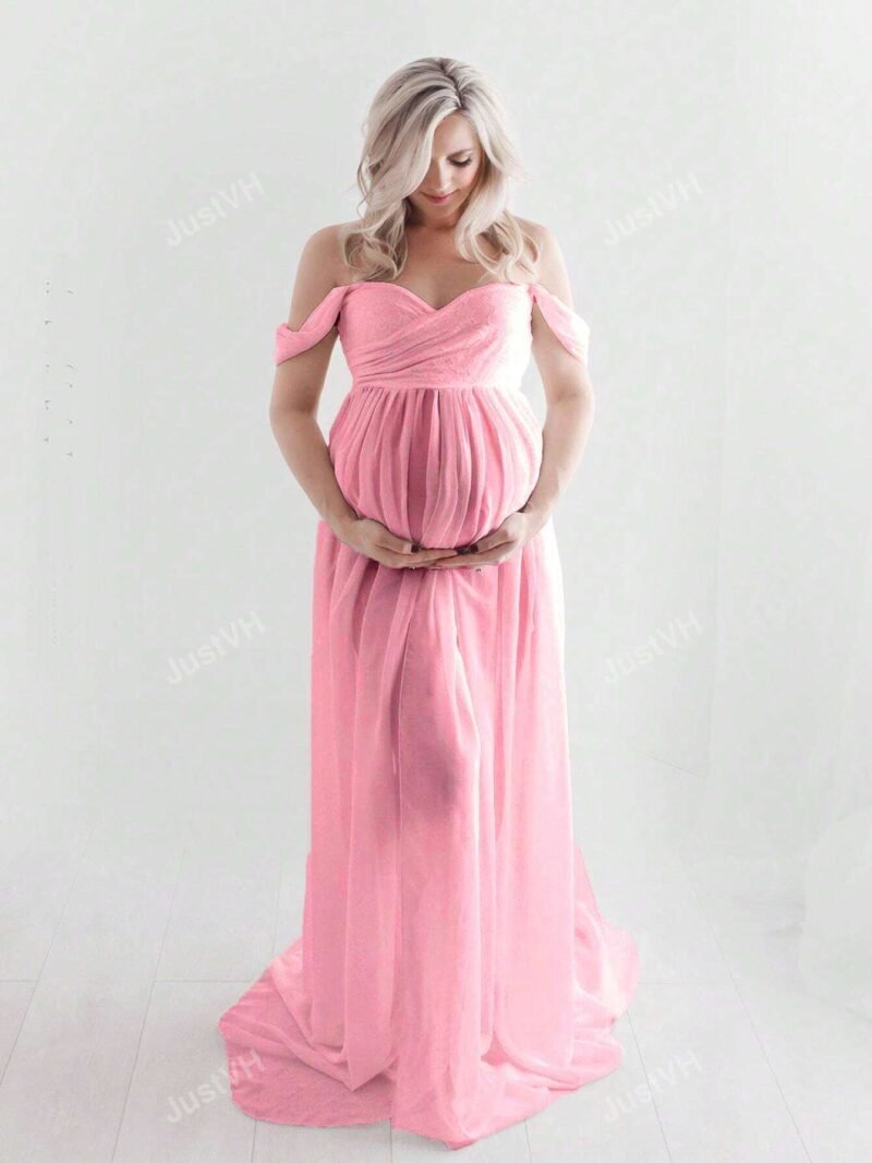 Renta de Vestido de Maternidad Rosa Mediana incluye Corona de Flores Mod.VMAR1005 - Image 7