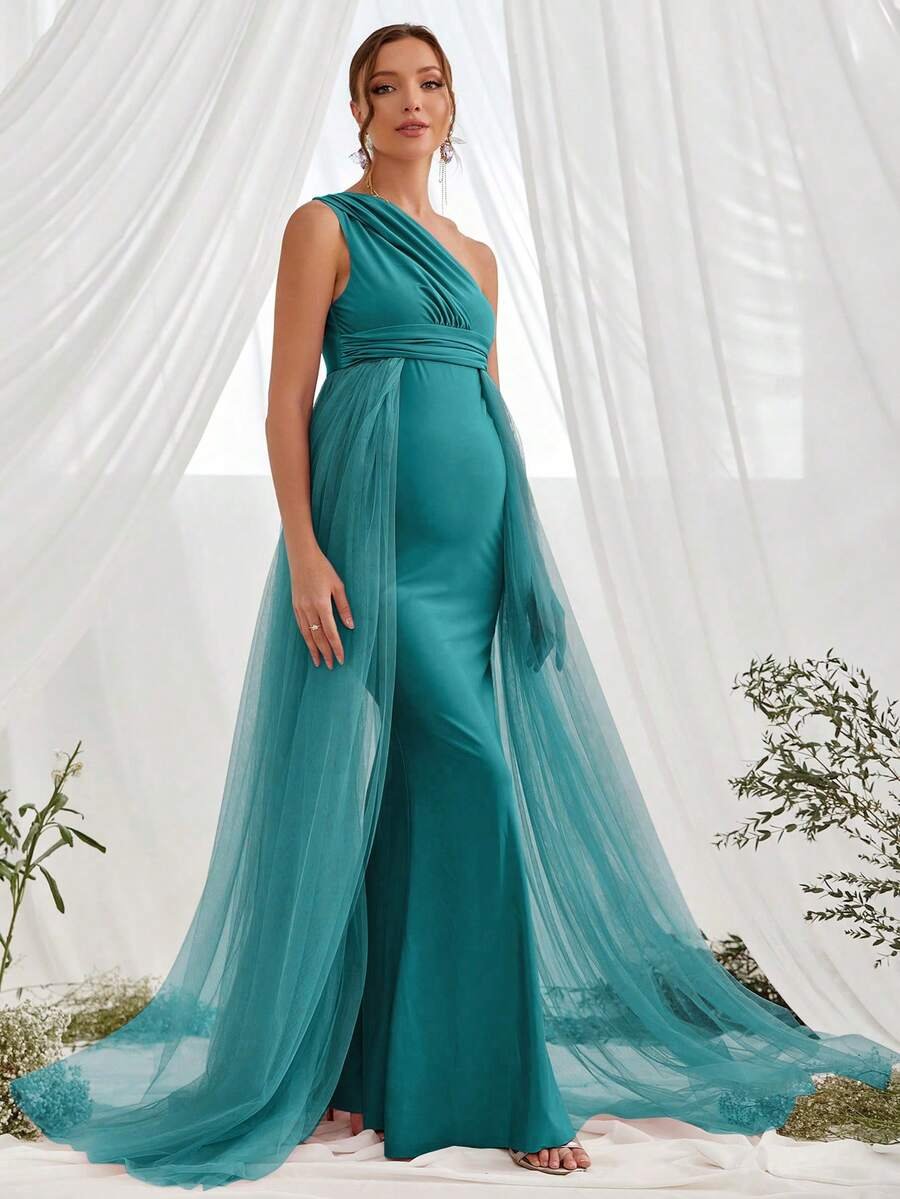 Renta Vestido Maternidad Clásico Elegante Verde Agua Modelo 26 - Image 4