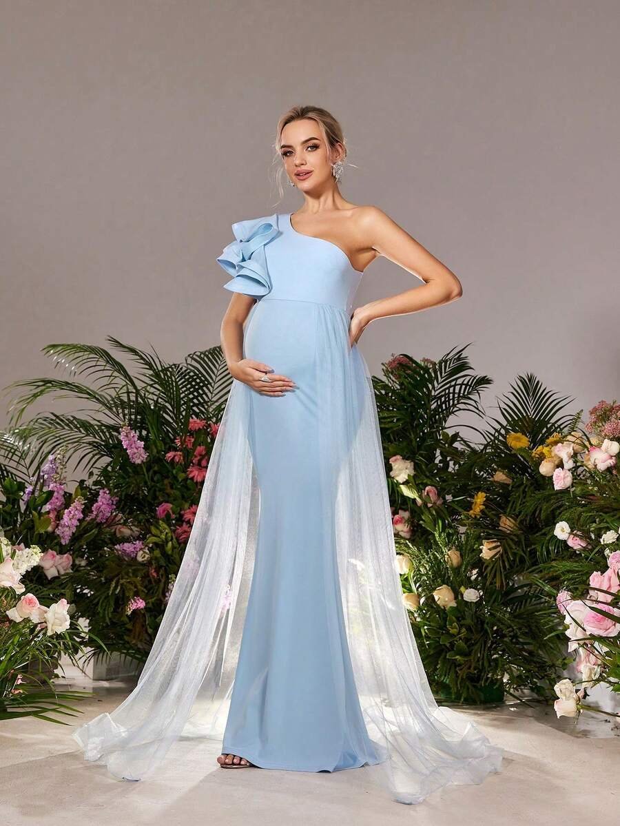 Renta Vestido Maternidad Clásico Elegante Azul Modelo 27 - Image 2
