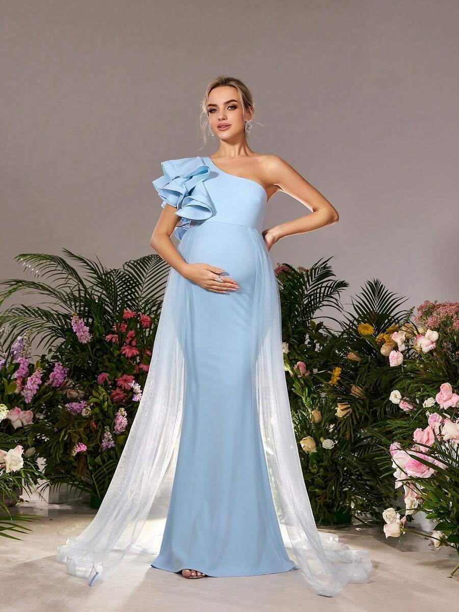 Renta Vestido Maternidad Clásico Elegante Azul Modelo 27 - Image 5