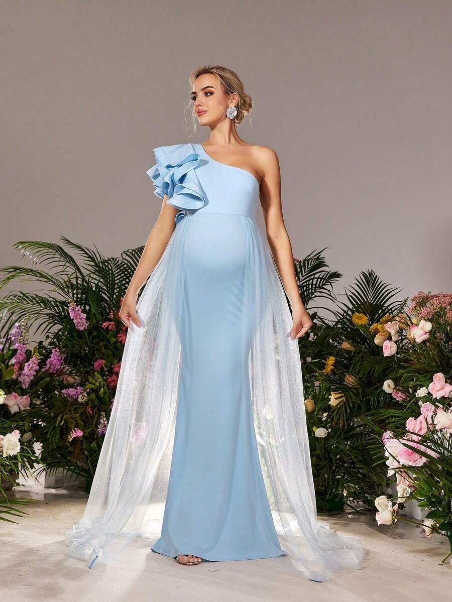 Renta Vestido Maternidad Clásico Elegante Azul Modelo 27