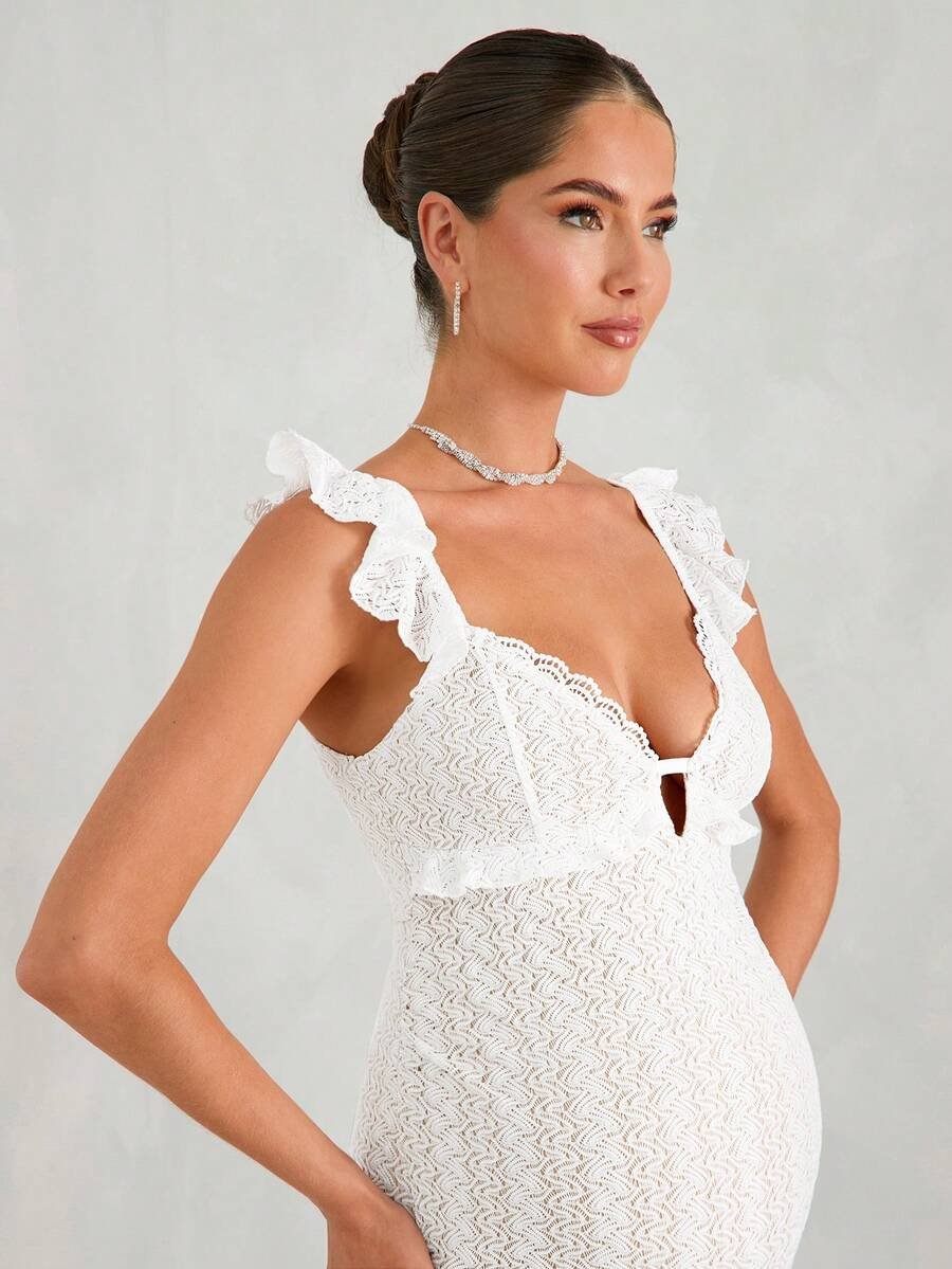 Renta Vestido Maternidad Clásico Elegante Blanco Modelo 22 - Image 3