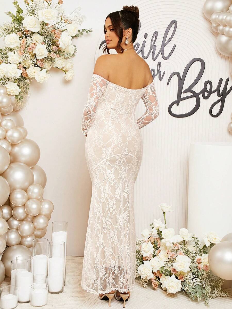 Renta Vestido Maternidad Elegante Blanco Encaje Modelo 45 - Image 7