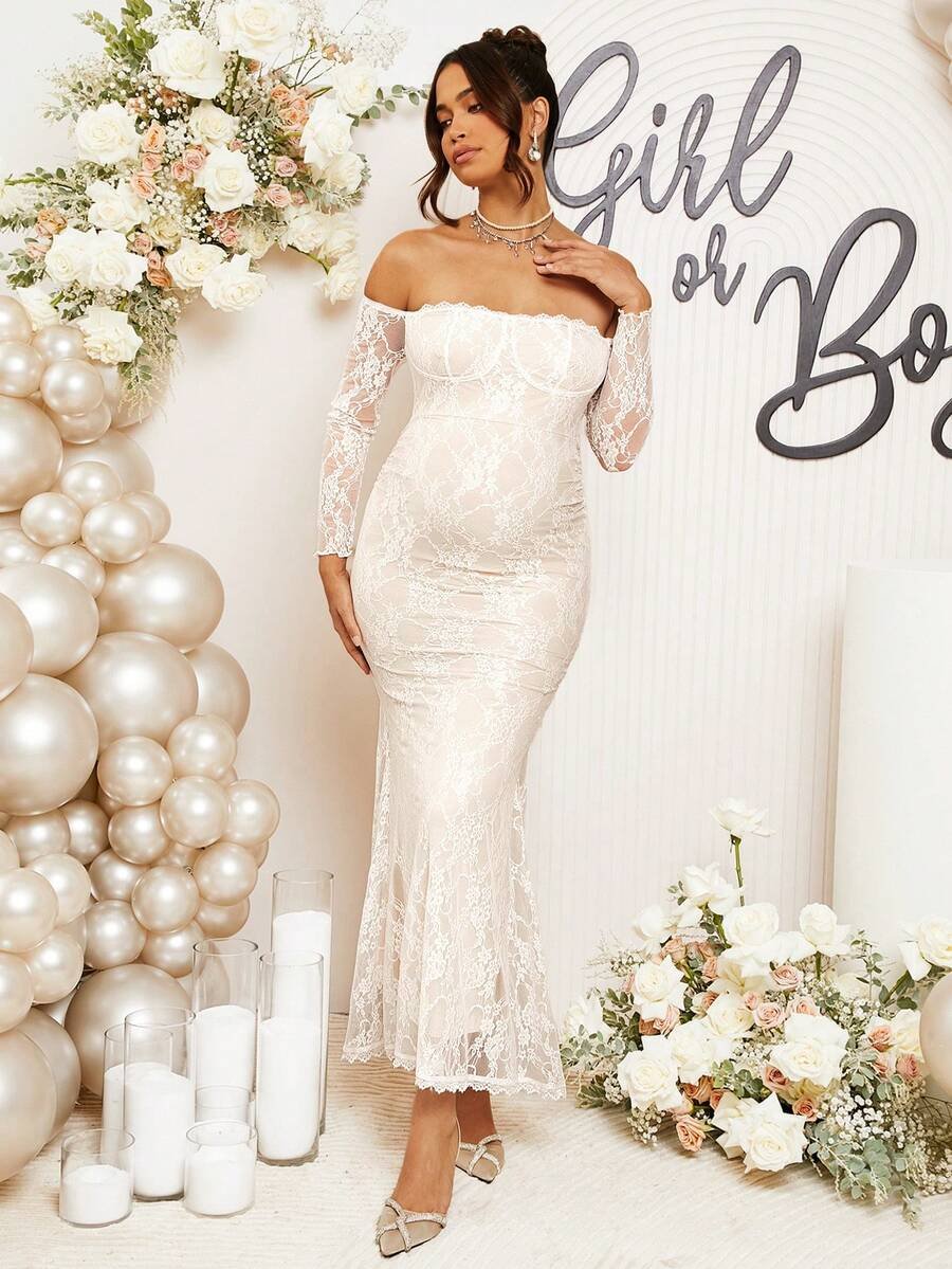 Renta Vestido Maternidad Elegante Blanco Encaje Modelo 45 - Image 2