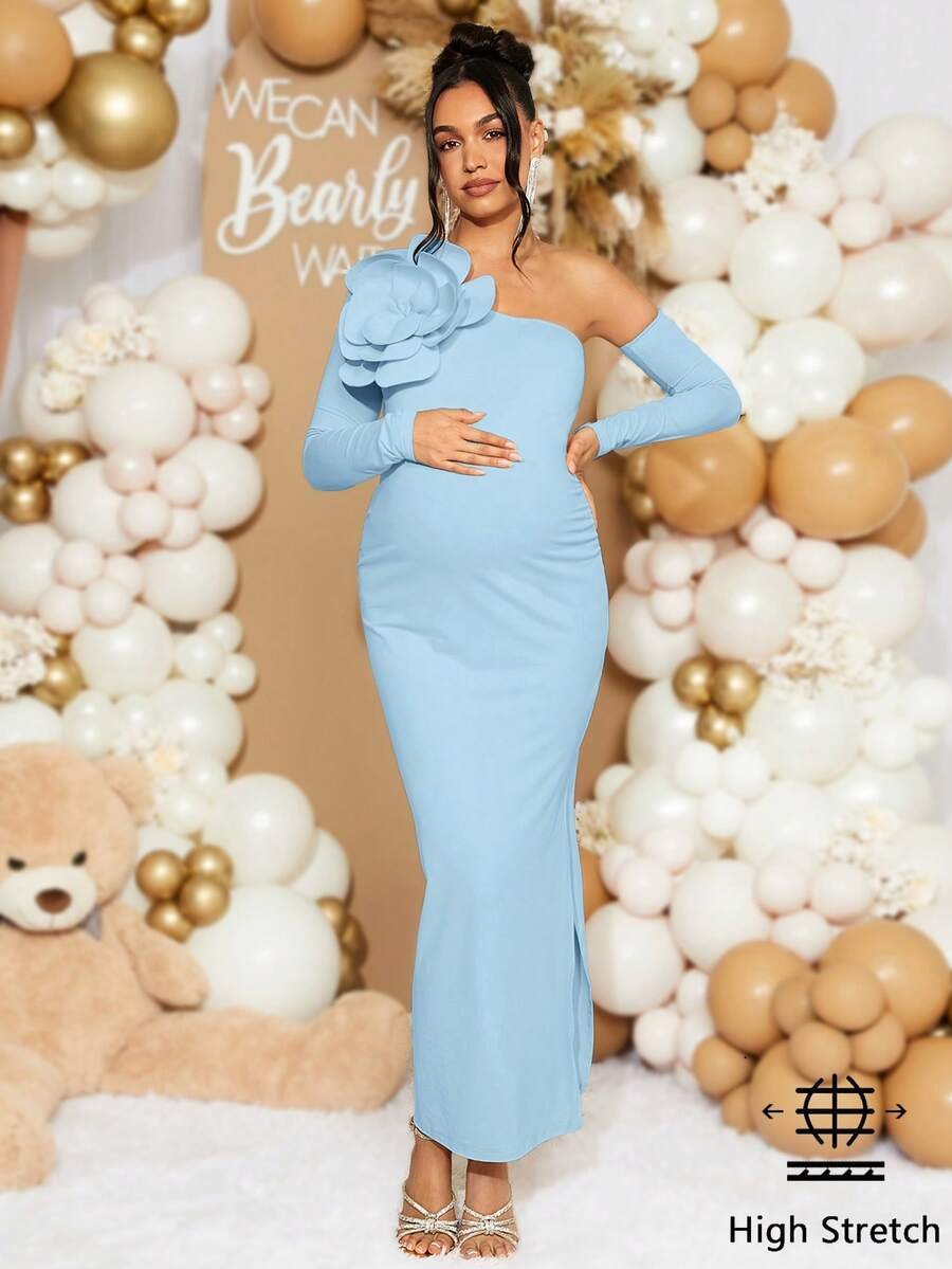 Renta Vestido Maternidad Clásico Elegante Azul Modelo 32 - Image 5