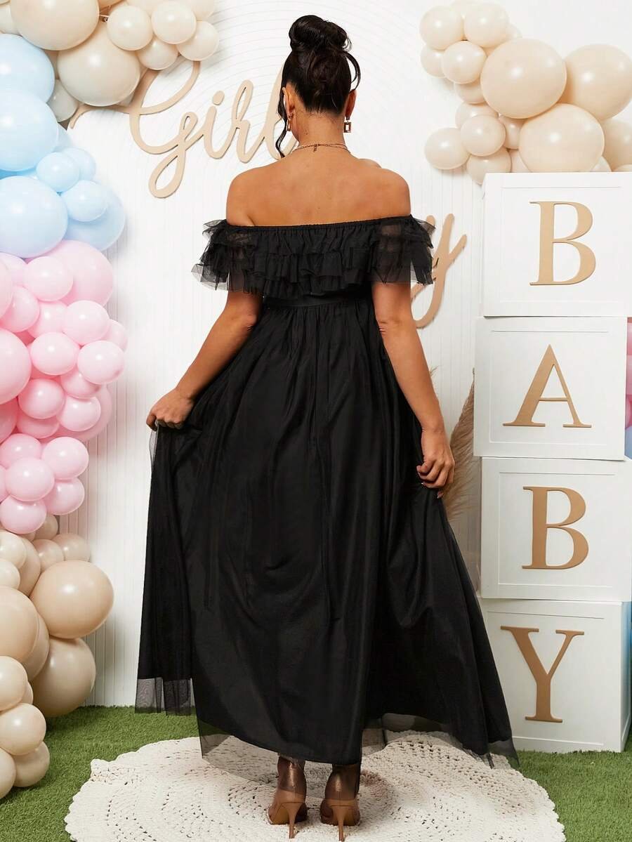 Renta Vestido Maternidad Elegante Negro con Tul Modelo 44 - Image 7