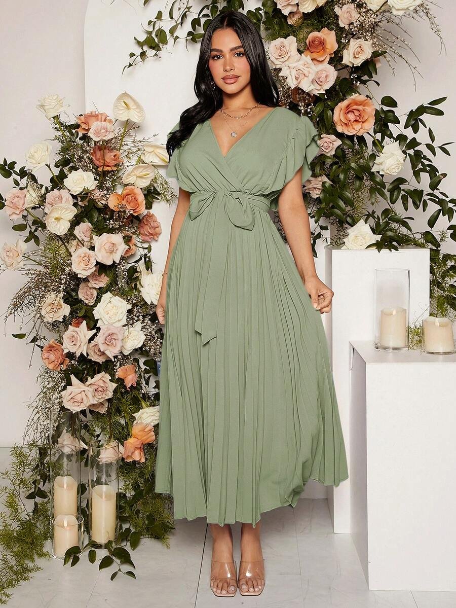 Renta de Vestido de Maternidad Verde Baby Shower Modelo 34