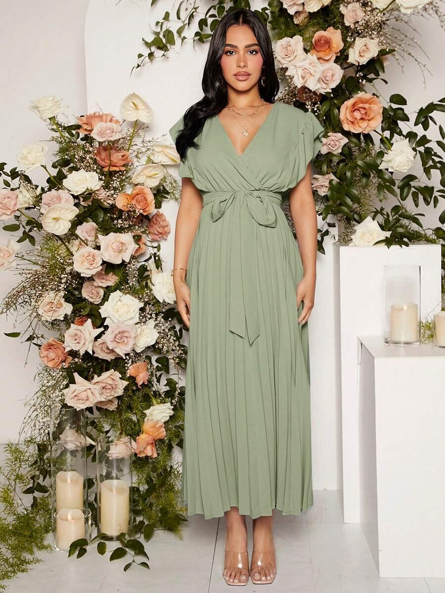 Renta de Vestido de Maternidad Verde Baby Shower Modelo 34 - Image 4