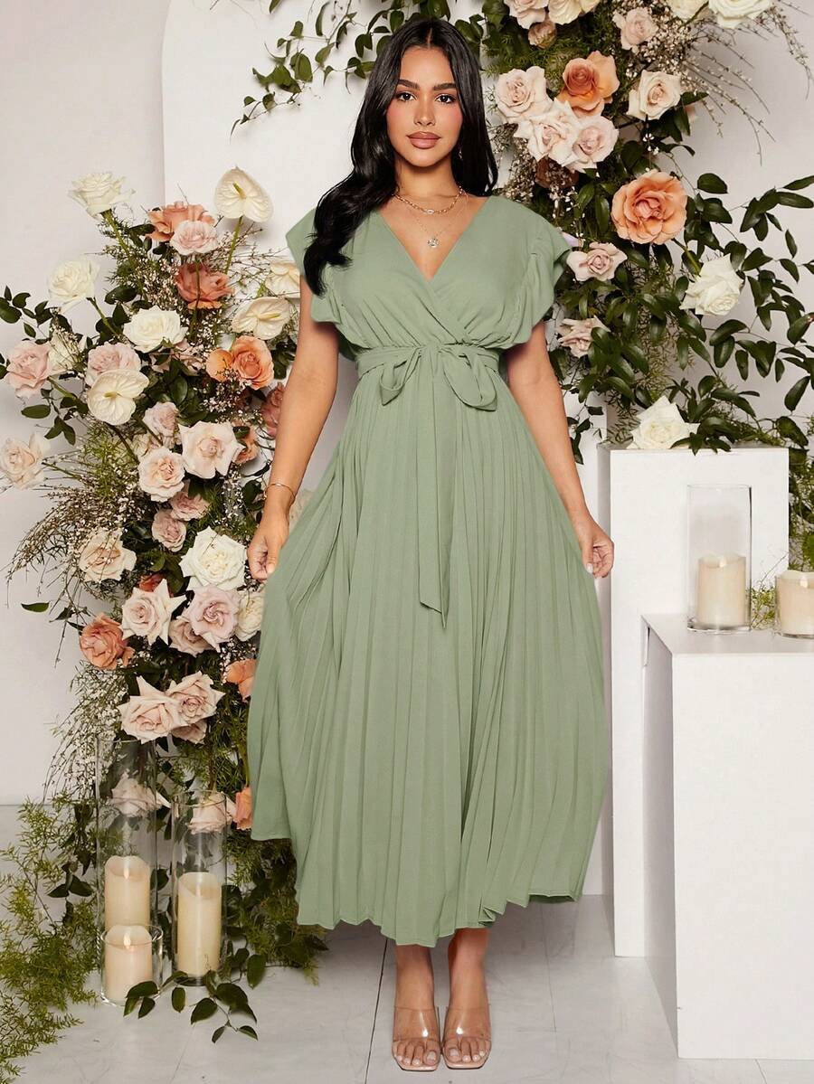 Renta de Vestido de Maternidad Verde Baby Shower Modelo 34 - Image 6