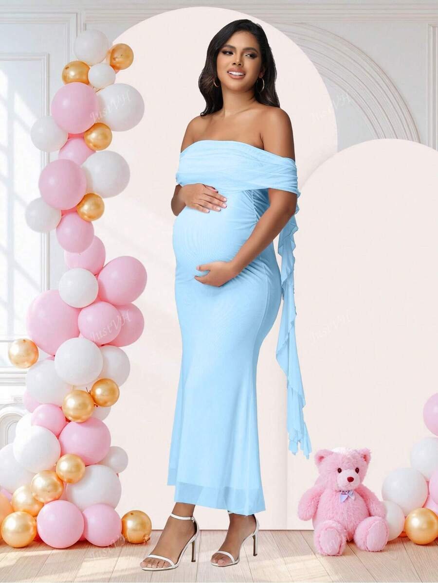 Renta Vestido Maternidad Clásico Elegante Azul Modelo 25 - Image 5