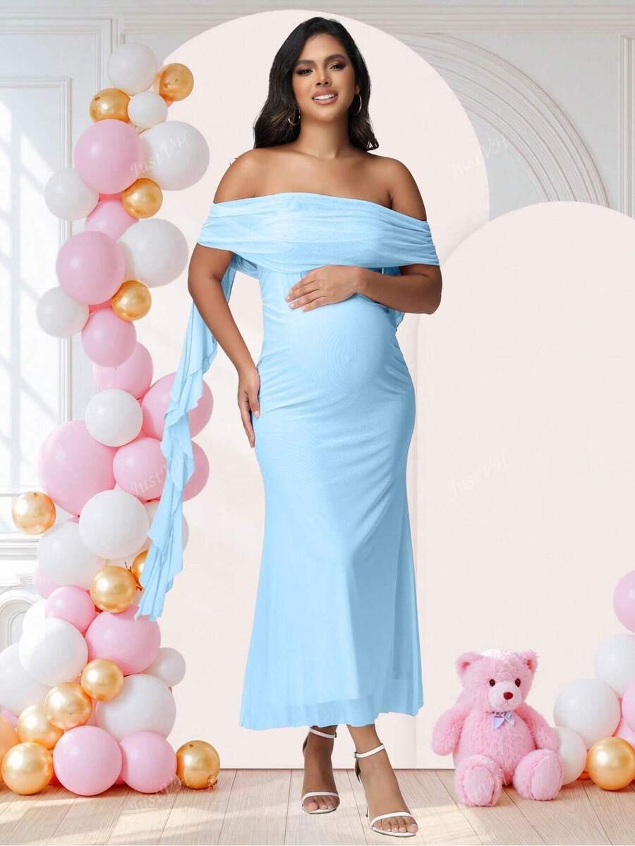 Renta Vestido Maternidad Clásico Elegante Azul Modelo 25