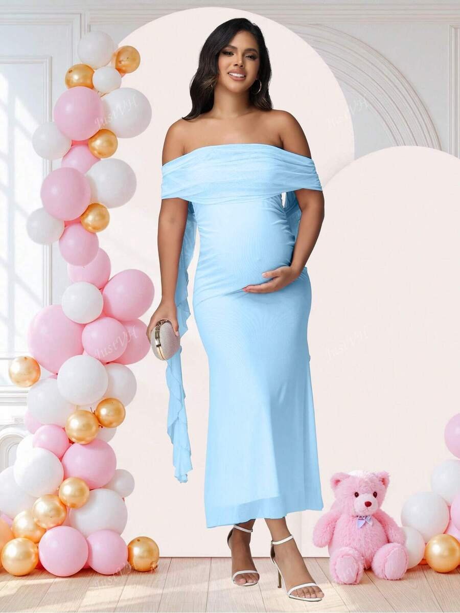 Renta Vestido Maternidad Clásico Elegante Azul Modelo 25 - Image 4