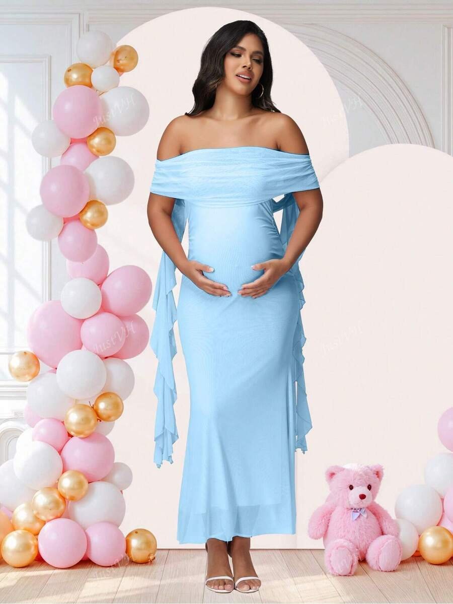 Renta Vestido Maternidad Clásico Elegante Azul Modelo 25 - Image 3