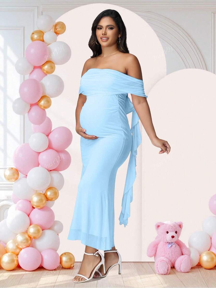 Renta Vestido Maternidad Clásico Elegante Azul Modelo 25 - Image 6