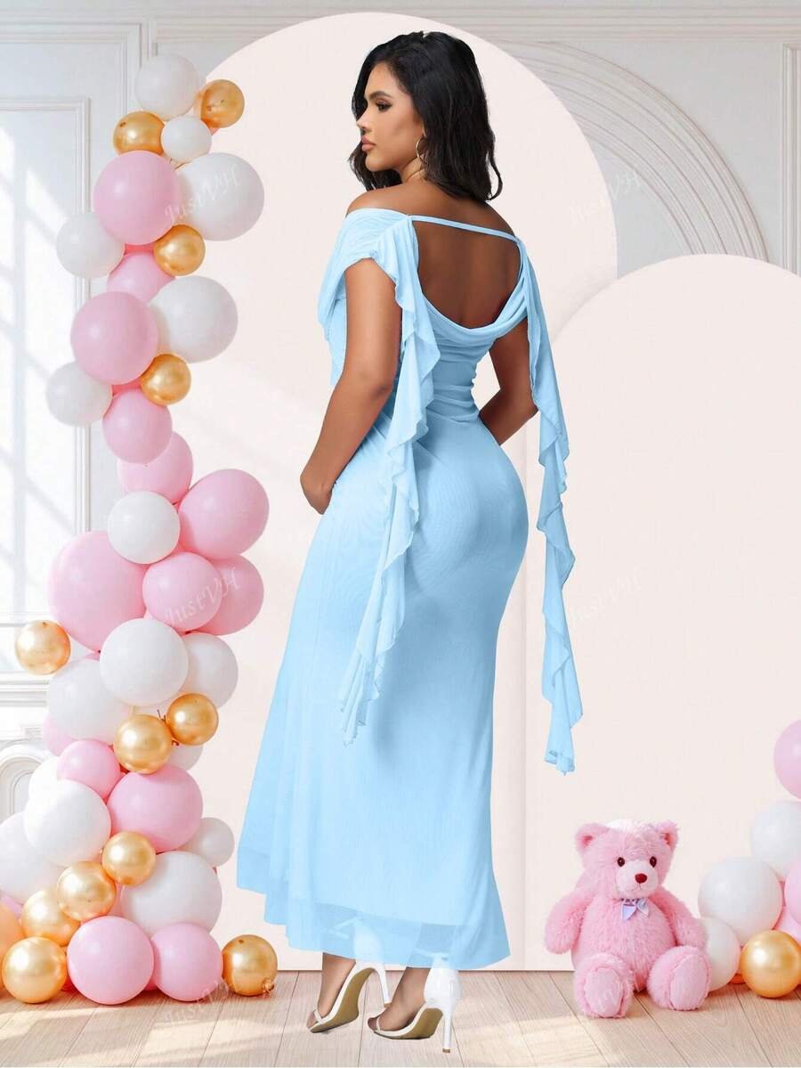 Renta Vestido Maternidad Clásico Elegante Azul Modelo 25 - Image 7