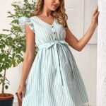 Renta de Vestido de Maternidad Verde con Blanco Modelo 47