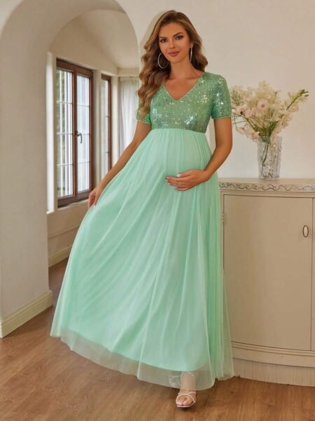 Renta Vestido Maternidad Elegante Fiesta Verde Pastel Modelo 55