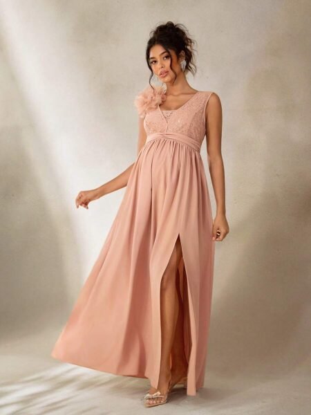Renta de Vestido Maternidad Clásico Elegante Palo de Rosa Modelo 51